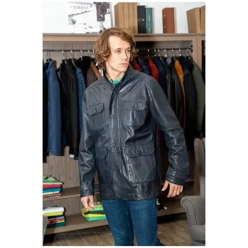 Кожаная куртка Torras, демисезон/зима, силуэт полуприлегающий, подкладка, карманы, манжеты, размер 52, синий