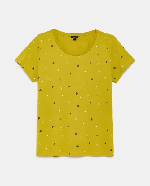 Женская футболка из чистого хлопка с узором в виде сердечек Iwie, кислотно-желтый
