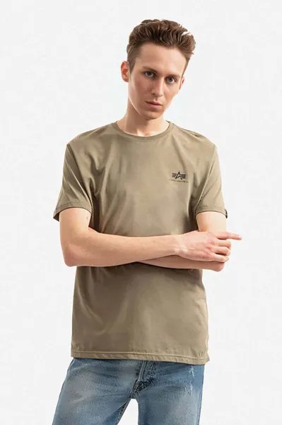 Хлопковая футболка с принтом на спине Alpha Industries, зеленый