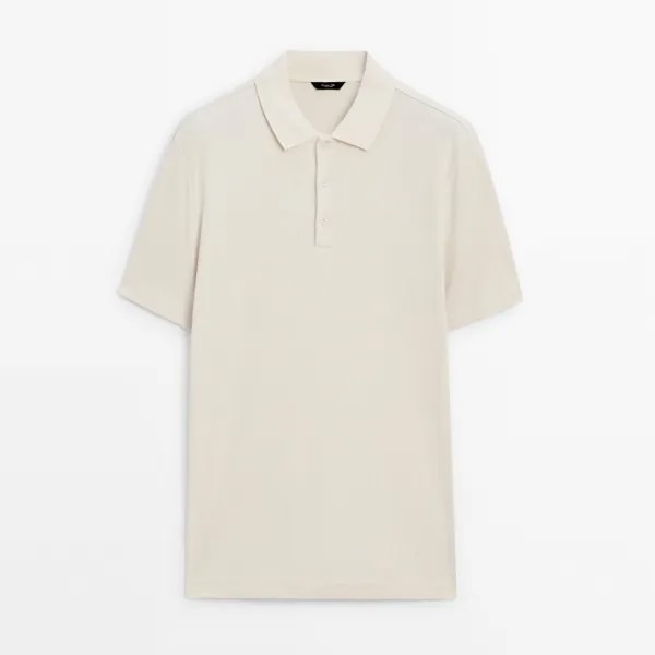 Футболка-поло Massimo Dutti Ribbed Short Sleeve, кремовый