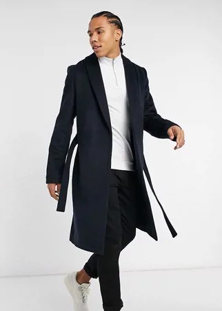 Темно-синее пальто с добавлением шерсти и поясом ASOS DESIGN Tall-Темно-синий