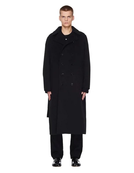 Черное кашемировое пальто с поясом