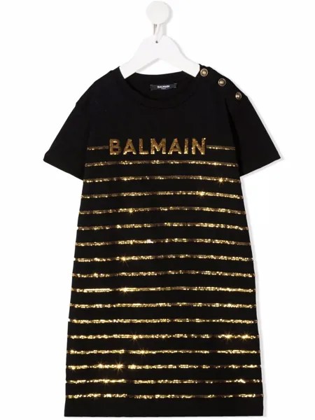 Balmain Kids платье-футболка с пайетками