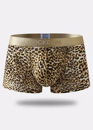 Мужчины Леопард Сексуальный Трусы-боксеры Hipster Print Nylon Дышащее нижнее белье с чехлом