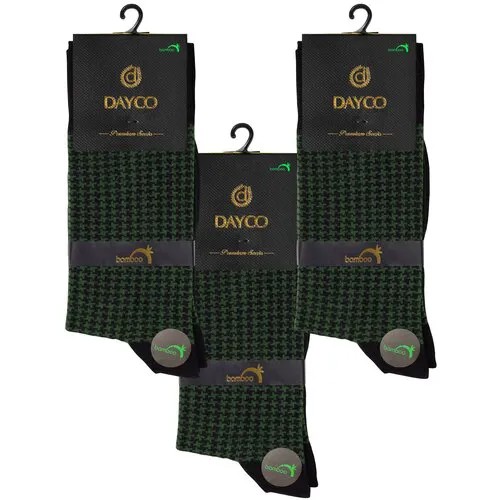 Носки Dayco мужские, комплект носков - 3 пары, бамбук, зеленые, рисунок - 