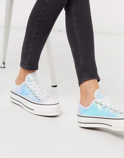 Кеды на платформе с пайетками Converse Chuck Taylor Lift-Серебряный