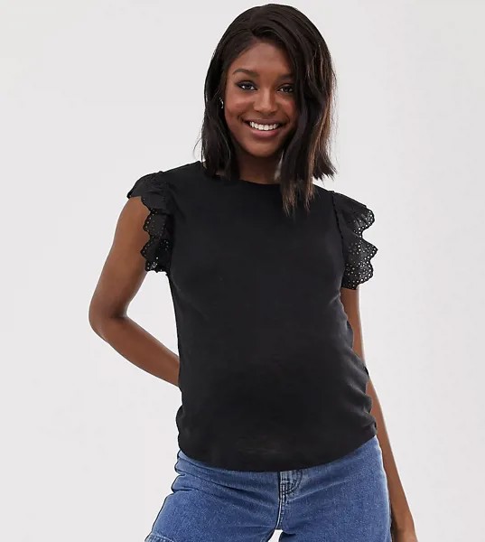 Черная футболка с вышивкой ришелье New Look Maternity-Черный