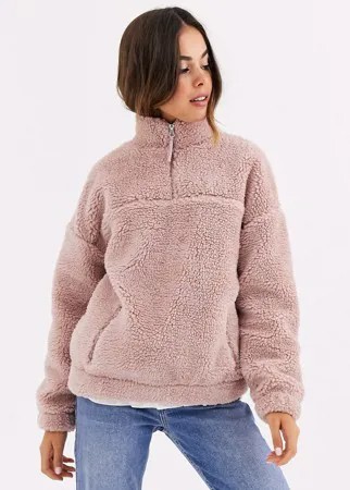 Розовая куртка из искусственного меха New Look-Розовый