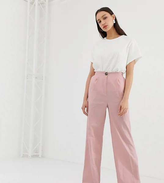 Широкие брюки из ткани на основе льна ASOS DESIGN Tall-Розовый