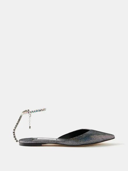Туфли saeda из металлизированной замши с острым носком Jimmy Choo, серебряный