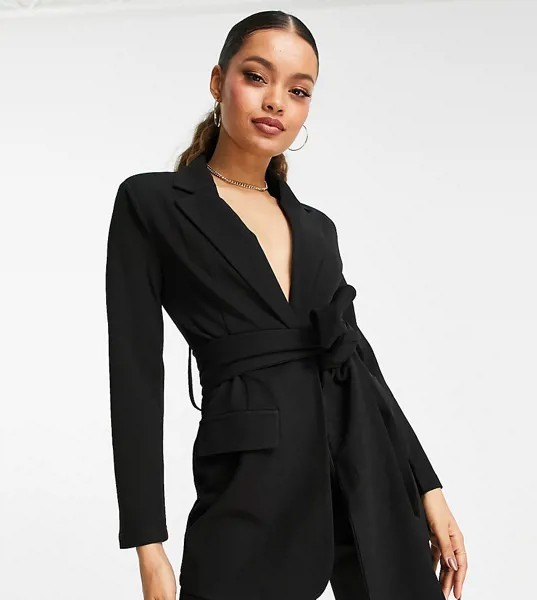 Пиджак черного цвета из трикотажа с завязкой на талии ASOS DESIGN Petite-Черный цвет