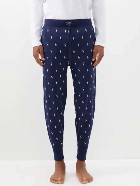 Пижамные брюки из хлопкового джерси с логотипом Polo Ralph Lauren, синий