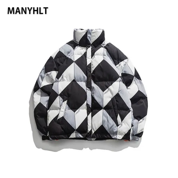 Куртка-бомбер MANYHLT мужская с подкладкой, уличная одежда в стиле хип-хоп, парка в клетку, зимний пуховик в стиле Харадзюку, верхняя одежда