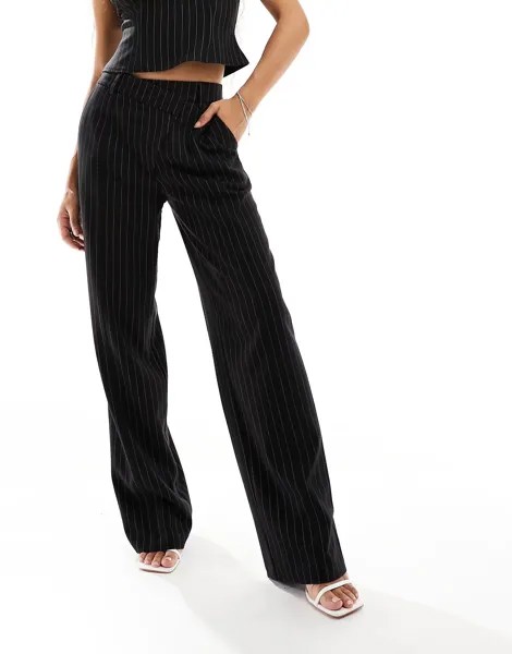 Брюки 4th & Reckless Petite Exclusive Straight Leg Co-ord In Pinstripe, черный