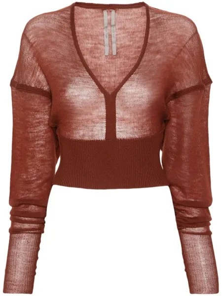 Rick Owens укороченный джемпер LS V тонкой вязки, коричневый