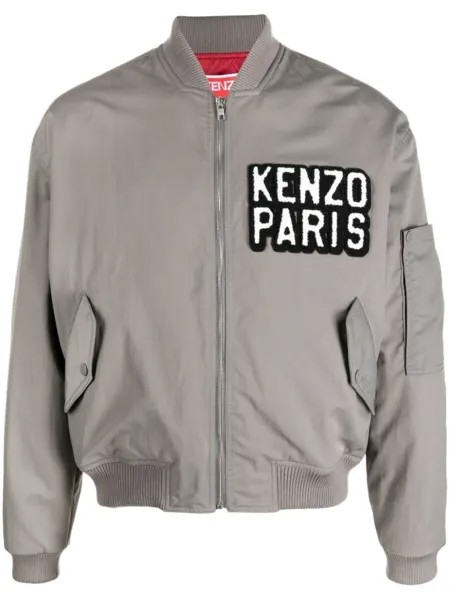 Kenzo бомбер с нашивкой-логотипом, серый