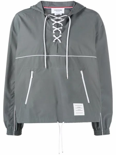 Thom Browne куртка на шнуровке с капюшоном, серый