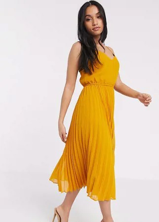 Желтое платье миди на бретелях со шнурком ASOS DESIGN Petite-Желтый