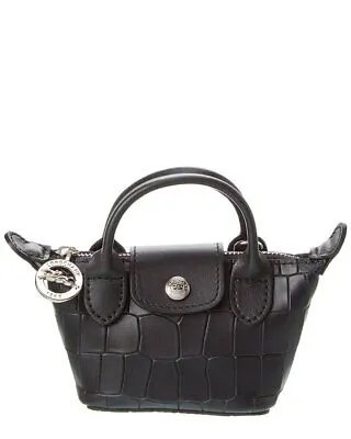 Женская кожаная сумка с тиснением под крокодила Longchamp Le Pliage Cuir Xxs, черная