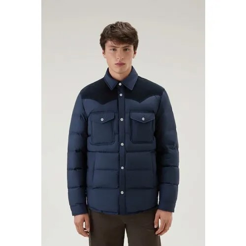 Пуховик Woolrich, силуэт прямой, без капюшона, карманы, внутренний карман, манжеты, размер L, синий