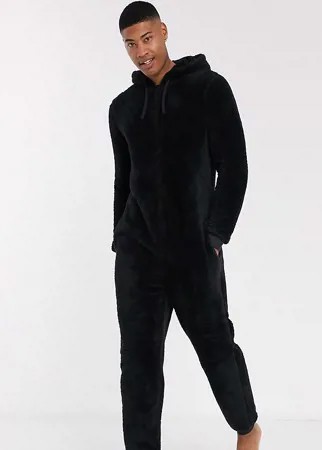 Черный флисовый кигуруми для дома с капюшоном ASOS DESIGN Tall