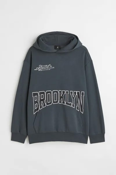 Худи свободного кроя H&M, темно-серый/бруклинский волк