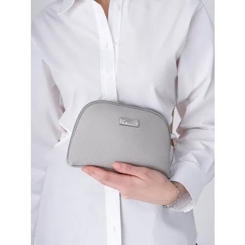 Косметичка A.Valentino на молнии, натуральная кожа, 6.5х14х21 см, подкладка, жесткое дно, серый