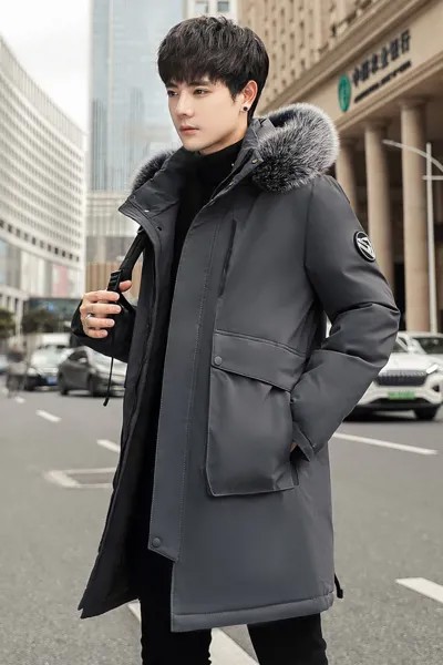 2021 модное пальто, утепленная куртка, Мужская удлиненная теплая парка с капюшоном, пальто на белом утином пуху, высококачественное мужское н...