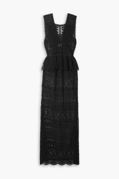 Платье макси Lilia из хлопка и гипюра с оборками ULLA JOHNSON, черный