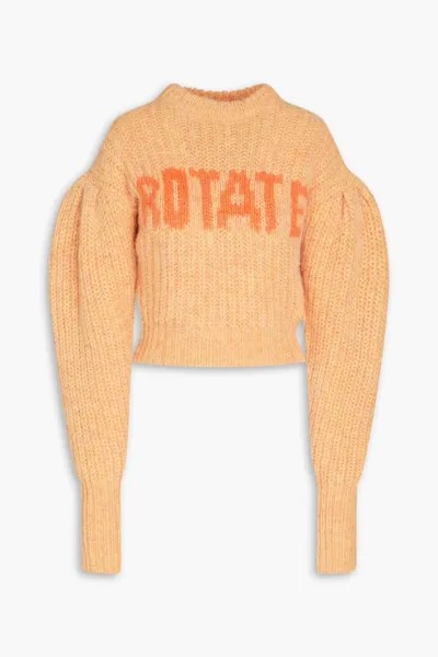 Укороченный свитер Adley из смесовой шерсти в рубчик интарсии Rotate Birger Christensen, пастельно-оранжевый