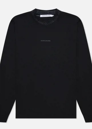 Мужской лонгслив Calvin Klein Jeans LS Logo Jacquard Mock Neck, цвет чёрный, размер XXL