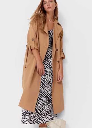 Stradivarius Длинный Тренч Свободного Кроя Бежевый M