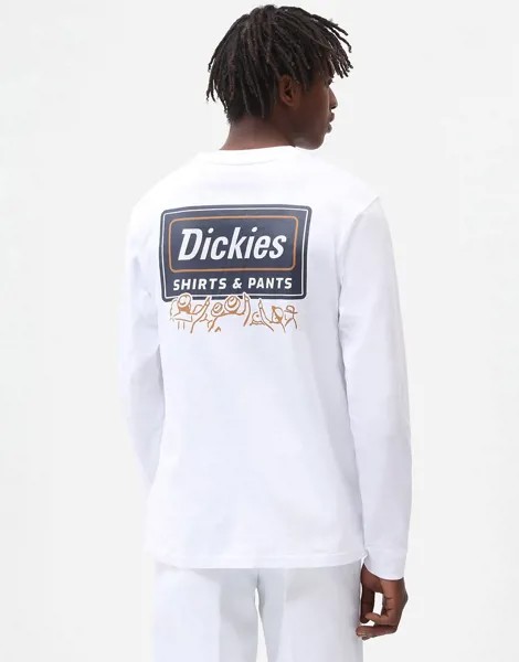Белый лонгслив с принтом на спине Dickies Harrison