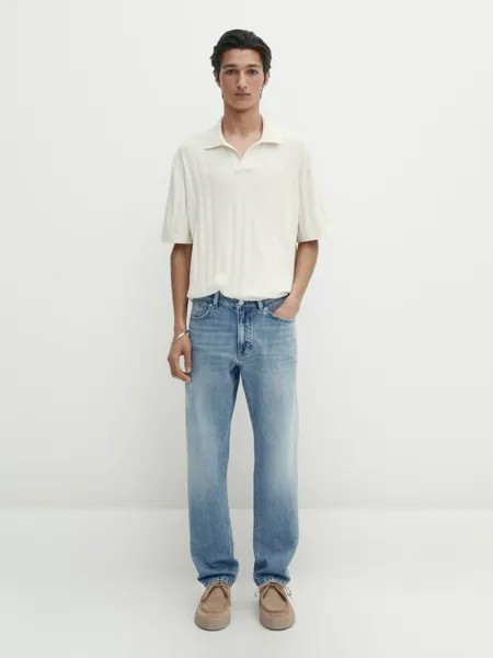 Рубашка поло в рубчик с короткими рукавами Massimo Dutti, бежевый