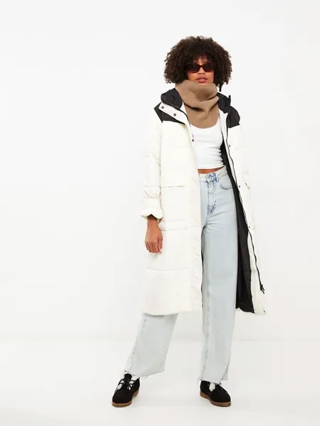 Однотонный женский пуховик с капюшоном и длинными рукавами LCW Casual