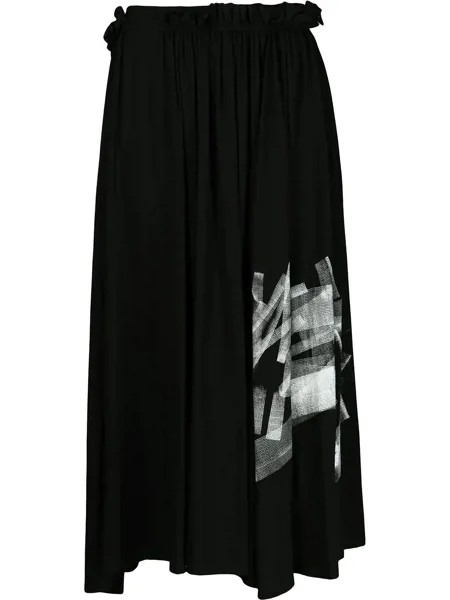 Yohji Yamamoto юбка миди с графичным принтом и складками