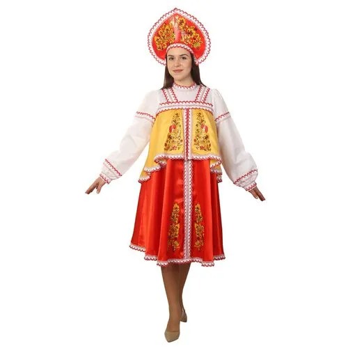 Русский костюм женский: платье с отлетной кокеткой, кокошник, красно-желтый, р-р46 рост170 3396326
