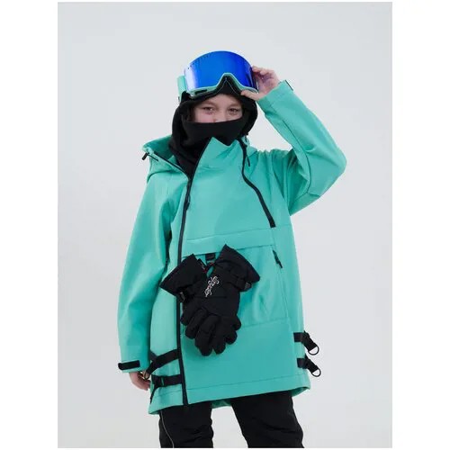 Горнолыжная куртка Sherysheff, регулируемый край, карман для ски-пасса, ветрозащитная, водонепроницаемая, карманы, регулируемый капюшон, мембранная, светоотражающие элементы, несъемный капюшон, регулируемые манжеты, размер 140, голубой