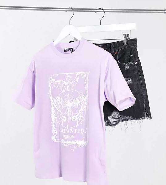 Оversized-футболка с мистическим принтом с бабочкой в сиреневом цвете ASOS DESIGN Petite-Фиолетовый цвет