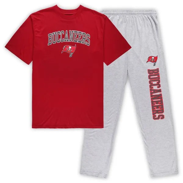 Мужская футболка Concepts Sport красная/серая с меланжевым оттенком Tampa Bay Buccaneers Big & Tall, комплект для сна и брюки