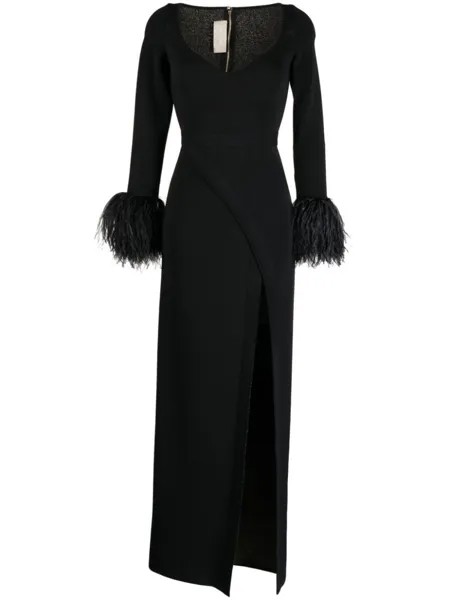 Elie Saab платье с перьями, черный