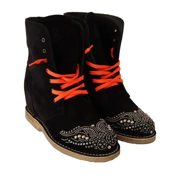 PASSION BLANCHE Shoes Черные замшевые ботинки на плоской подошве со шнуровкой и шипами EU36 / US5,5 $450