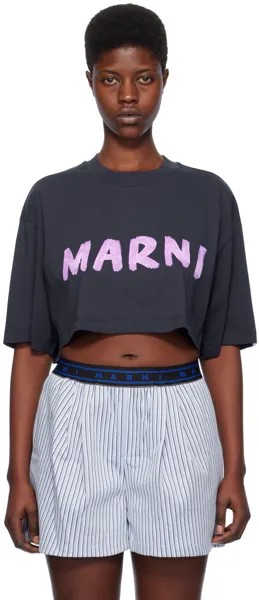 Темно-синяя укороченная футболка Marni