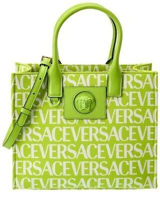 Женская сумка-тоут Versace Logo из ткани и кожи, зеленая