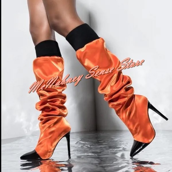 Женские Плиссированные сапоги на высоком каблуке-шпильке, с острым носком