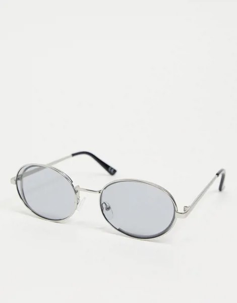 Серебристые солнцезащитные очки в металлической оправе овальной формы с отделкой на дужках ASOS DESIGN-Серебристый