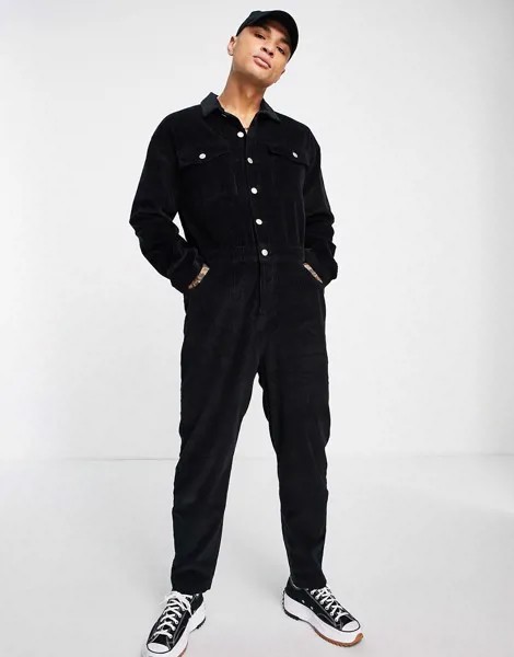 Черный вельветовый комбинезон ASOS DESIGN-Черный цвет