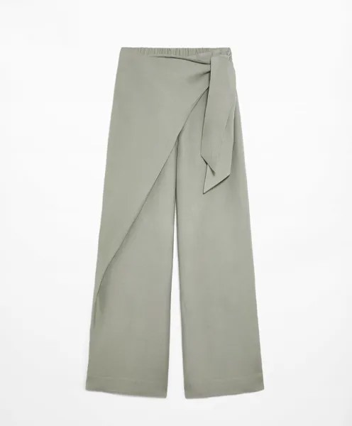 Брюки Oysho Wrap With Linen, серо-зеленый