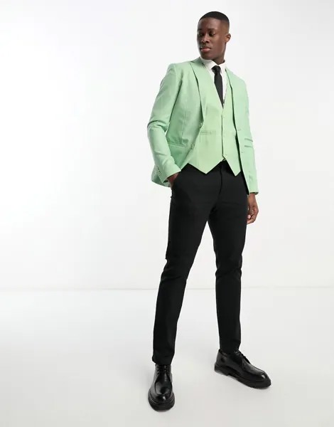Светло-зеленый однотонный узкий пиджак Bolongaro Trevor Wedding