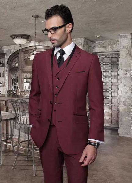 2017 итальянские мужские свадебные костюмы бордового цвета на заказ, недорогая куртка + брюки + галстук + жилет, мужские смокинги для свадьбы, костюмы для жениха
